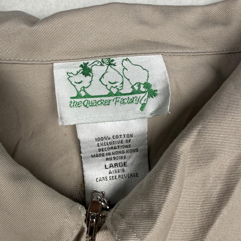 Quacker Factory Jacket Womens Large Beige Cat Embroidered Rhinestone Twill Zip - Picture 4 of 8